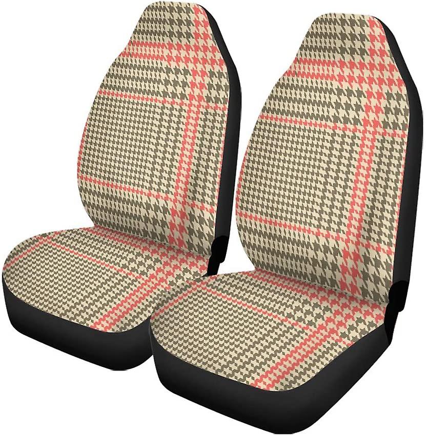 Set Of 2 Car Seat Covers Yellow Red Plaid Universal Auto Front Seats Protector Fits For Car，suv Sedan，truck