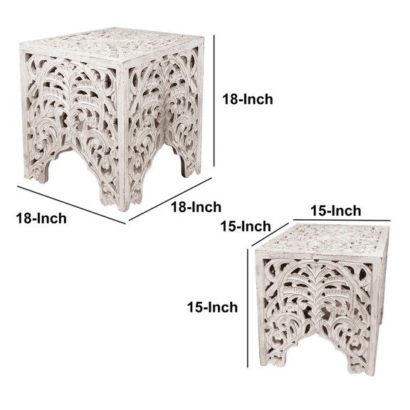 Wooden End Table with Floral Cut Out Design  Set o...