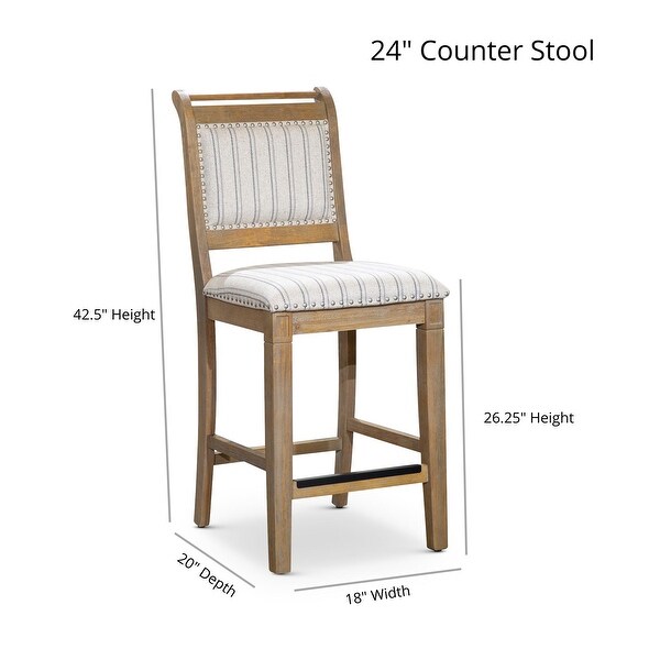 Counter Dining Chair， Rustic Gray Finish， Gray Stripe Fabric Seat