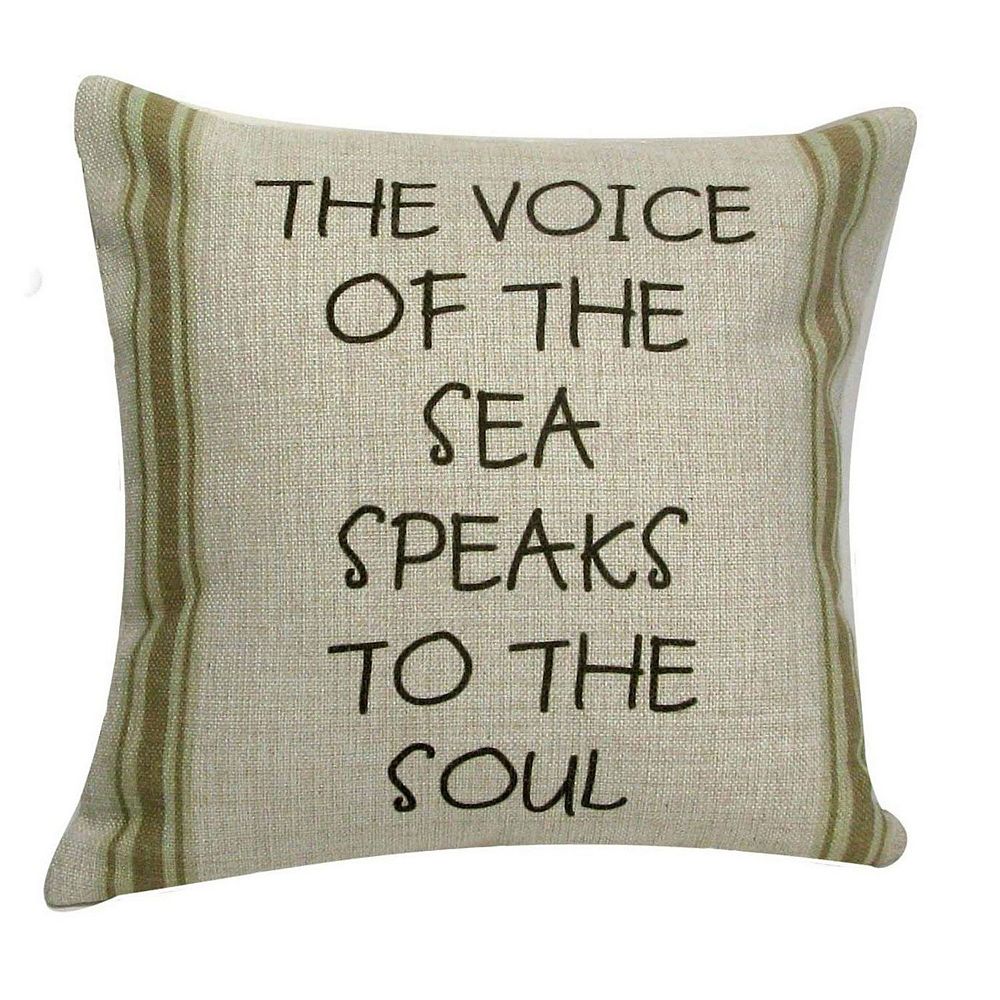 12 Beige Striped The Voice of the Sea Speaks To the Soul Throw Pillow