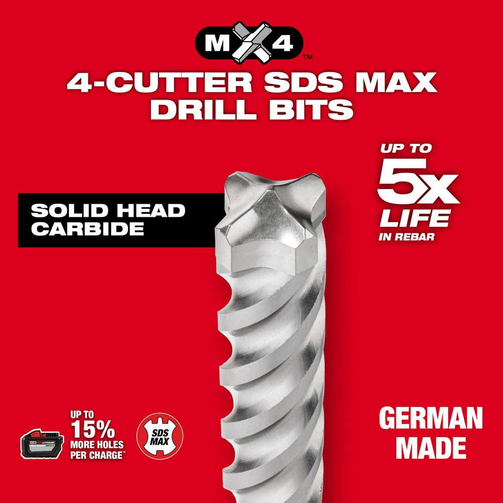 Milwaukee SDS Plus MX4™ 4 Cutter Drill Bit Kit 8pc ;