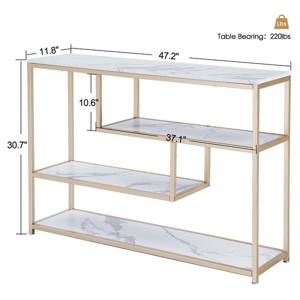 Mcombo 3-Tier Console Table with Storage， White Entryway Table with Shelves， Gold Small Table Sofa Tables for Living Room