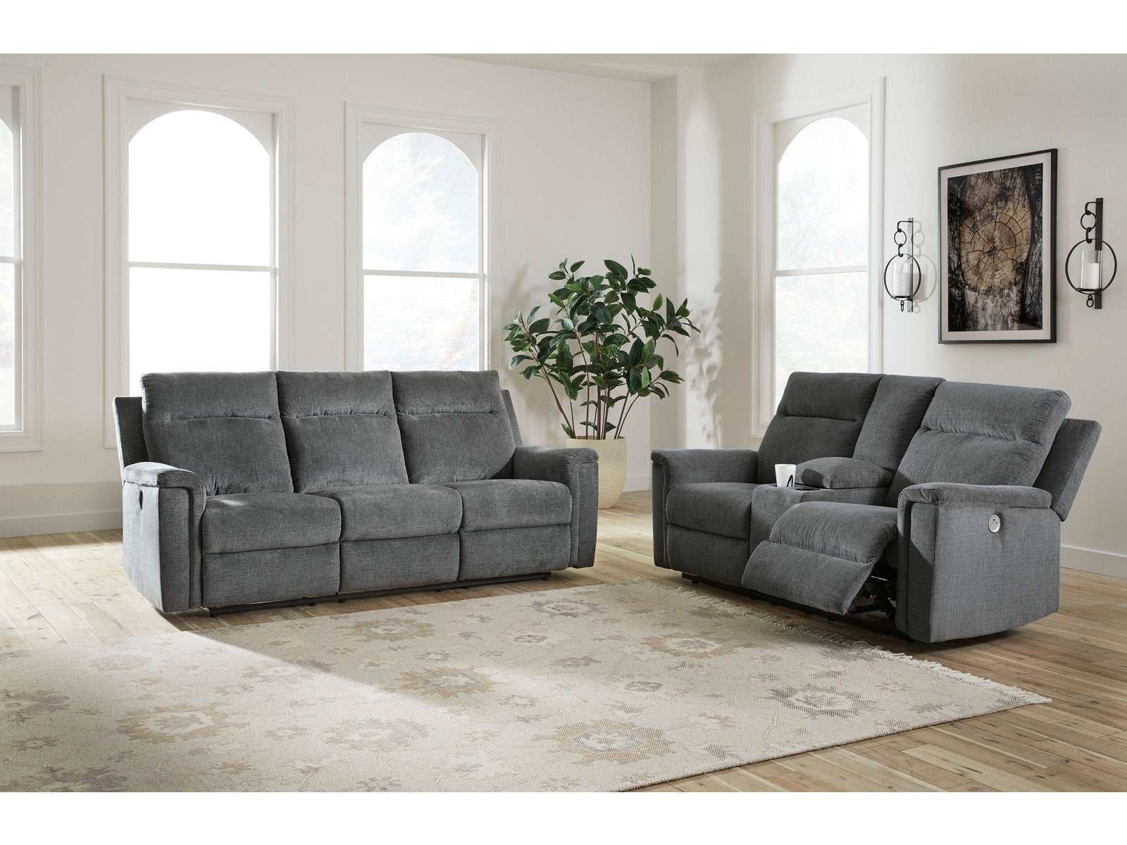 (Online Special Price) Barnsana Gravel Micro Chenille Power Reclining Living Room Set / 2pc