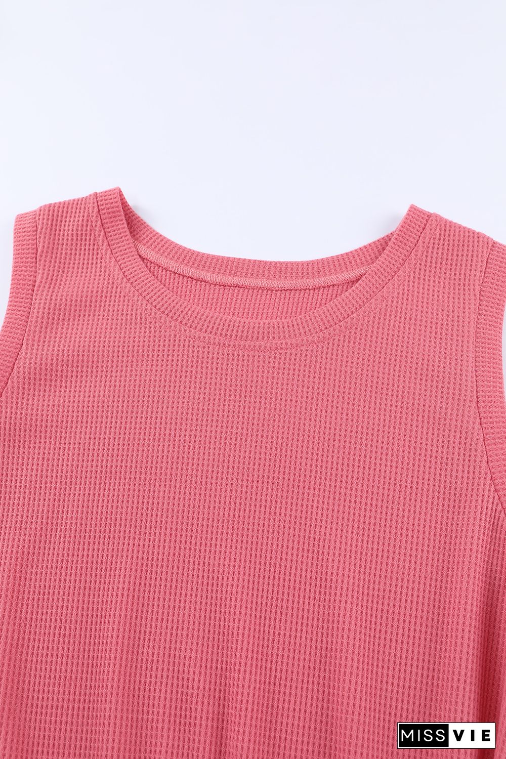 Red Twist Knot Waffle Knit Tank Top