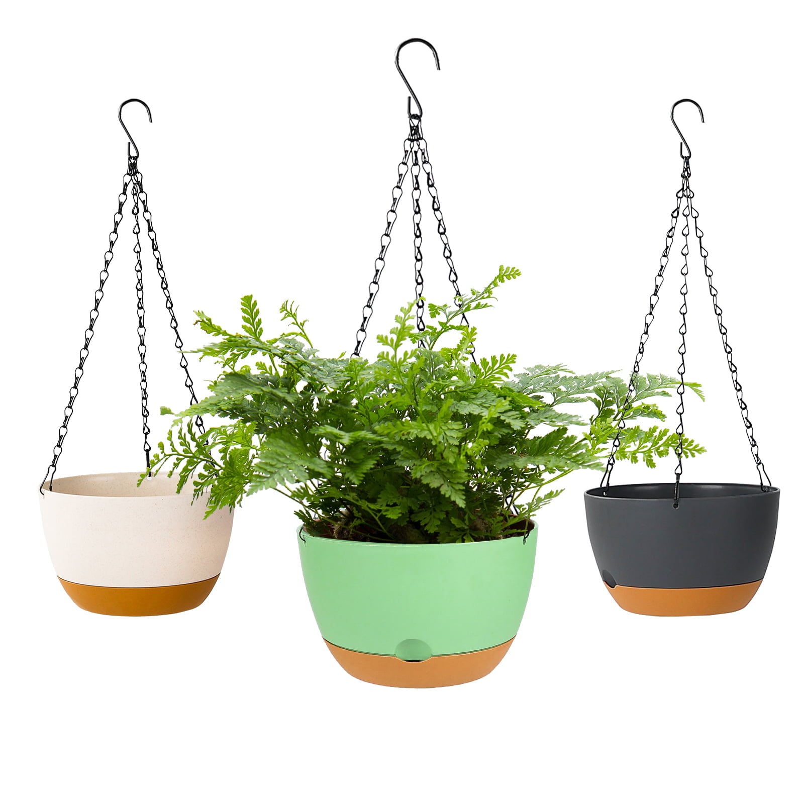 3 Pack Plastic Hanging Planters 8.3 Inch Hanging Flower Plant Pot with Drainage Hole for Indoor Outdoor