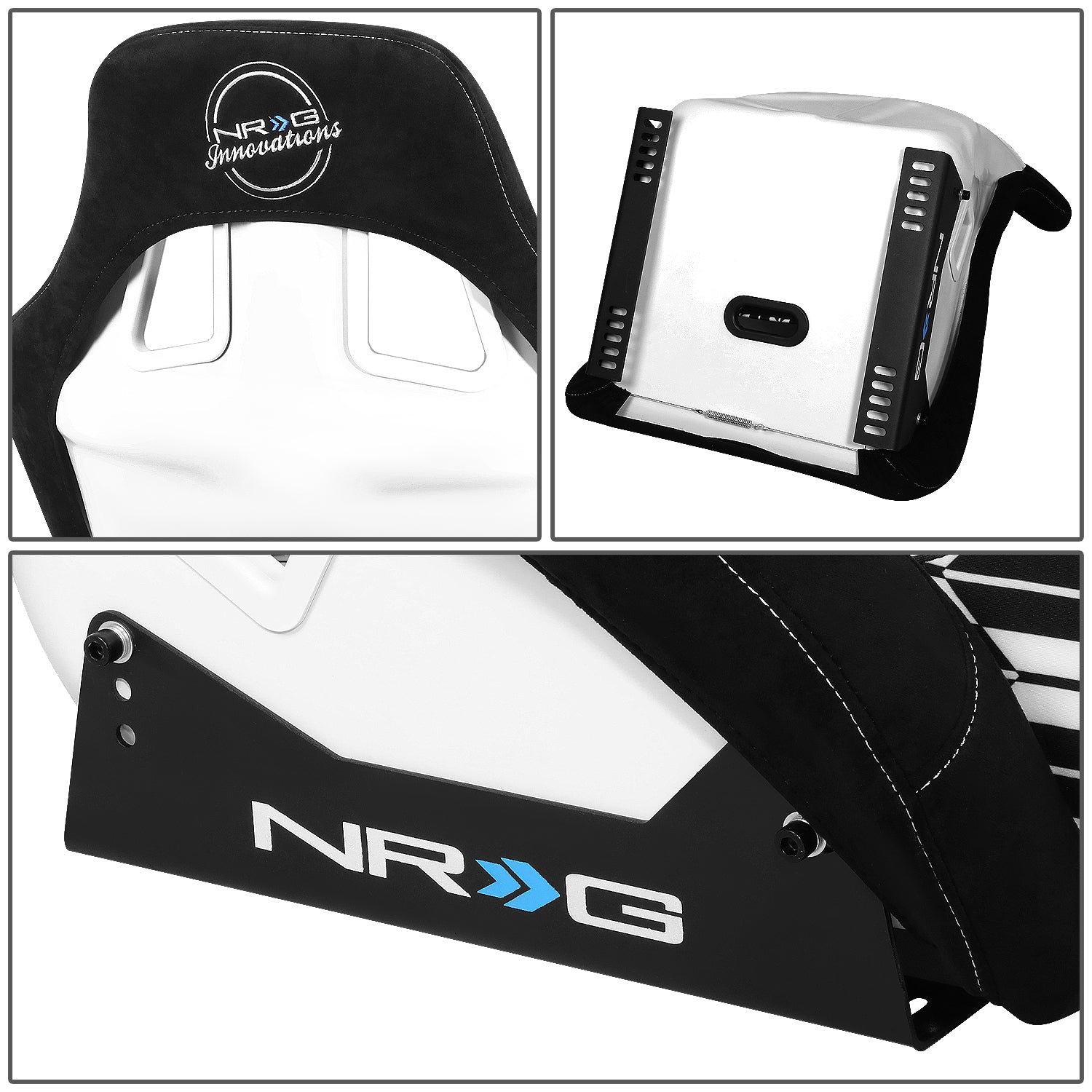 NRG Innovations Universal Bucket Racing Seat Black White YABA Design Large Size Fiberglass NGR-FRP-302-YABA