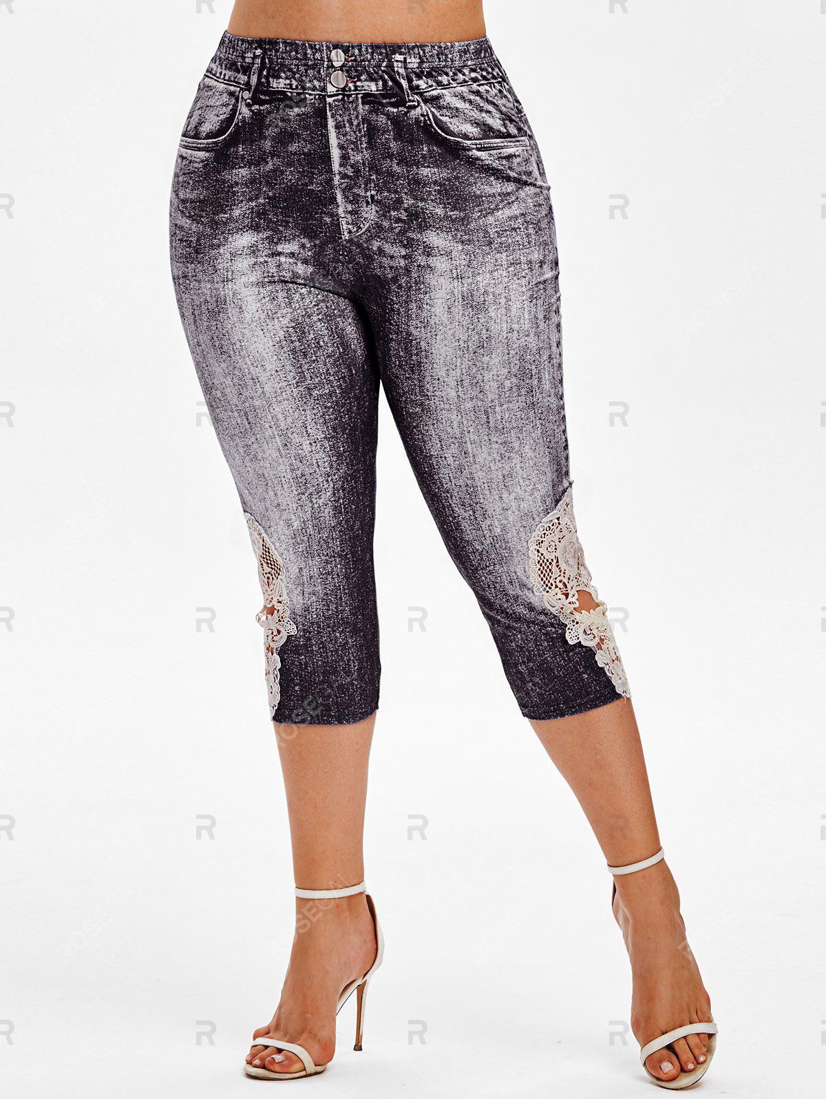 Lace Skull Sequin Swing Tee and 3D Lace Up Jean Printed Leggings Plus Size Summer Outfit