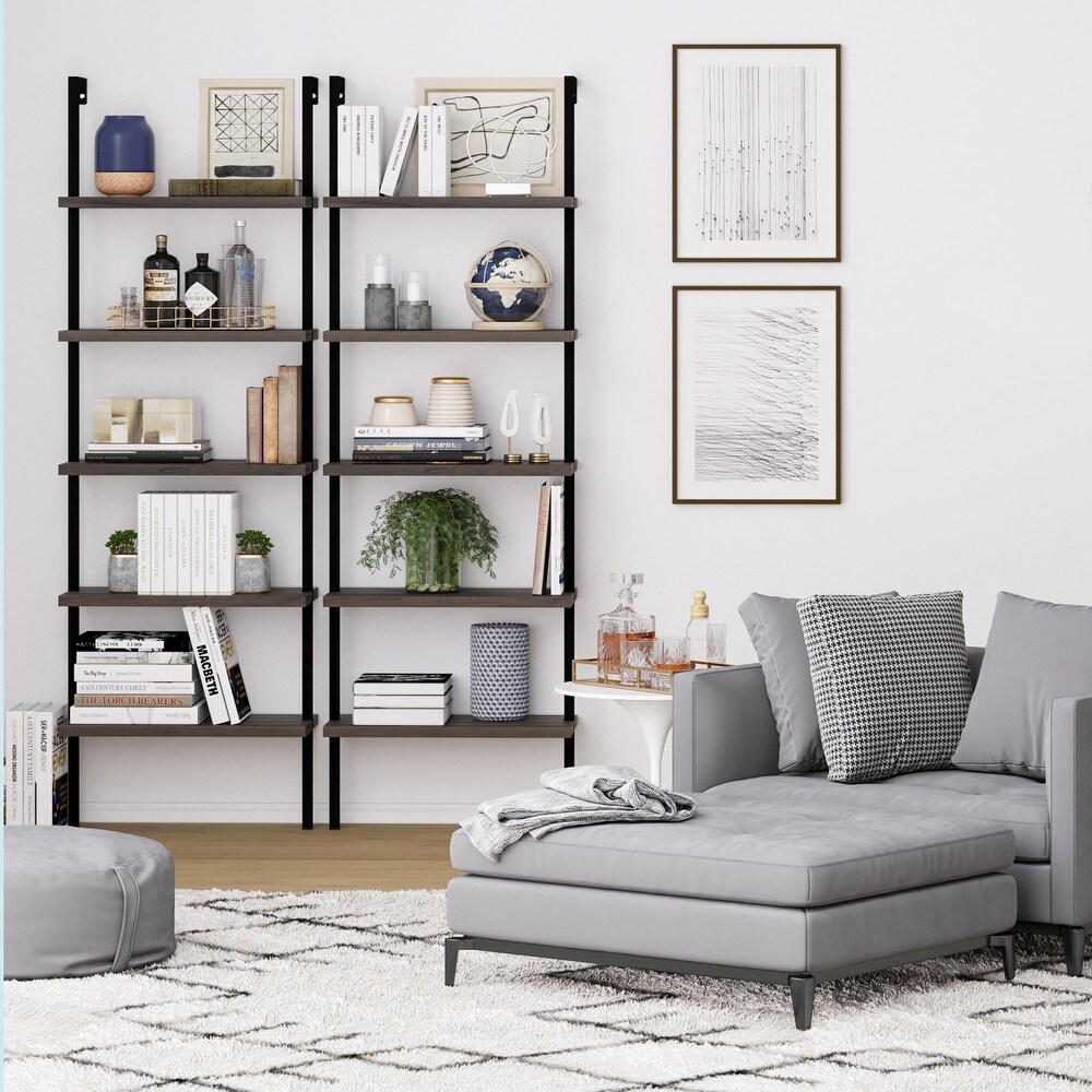 Nathan James Theo 5 Shelf Ladder Bookcase Wood with Metal Frame