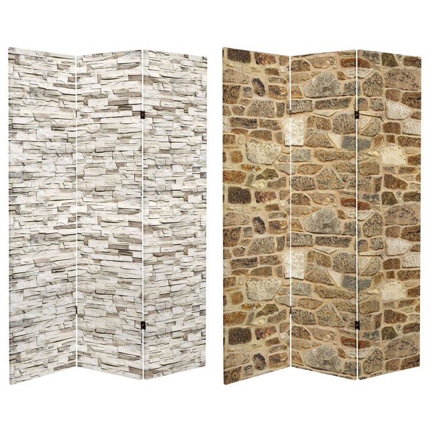 Double Sided Stone Wall Canvas Room Divider Gray Oriental Furniture