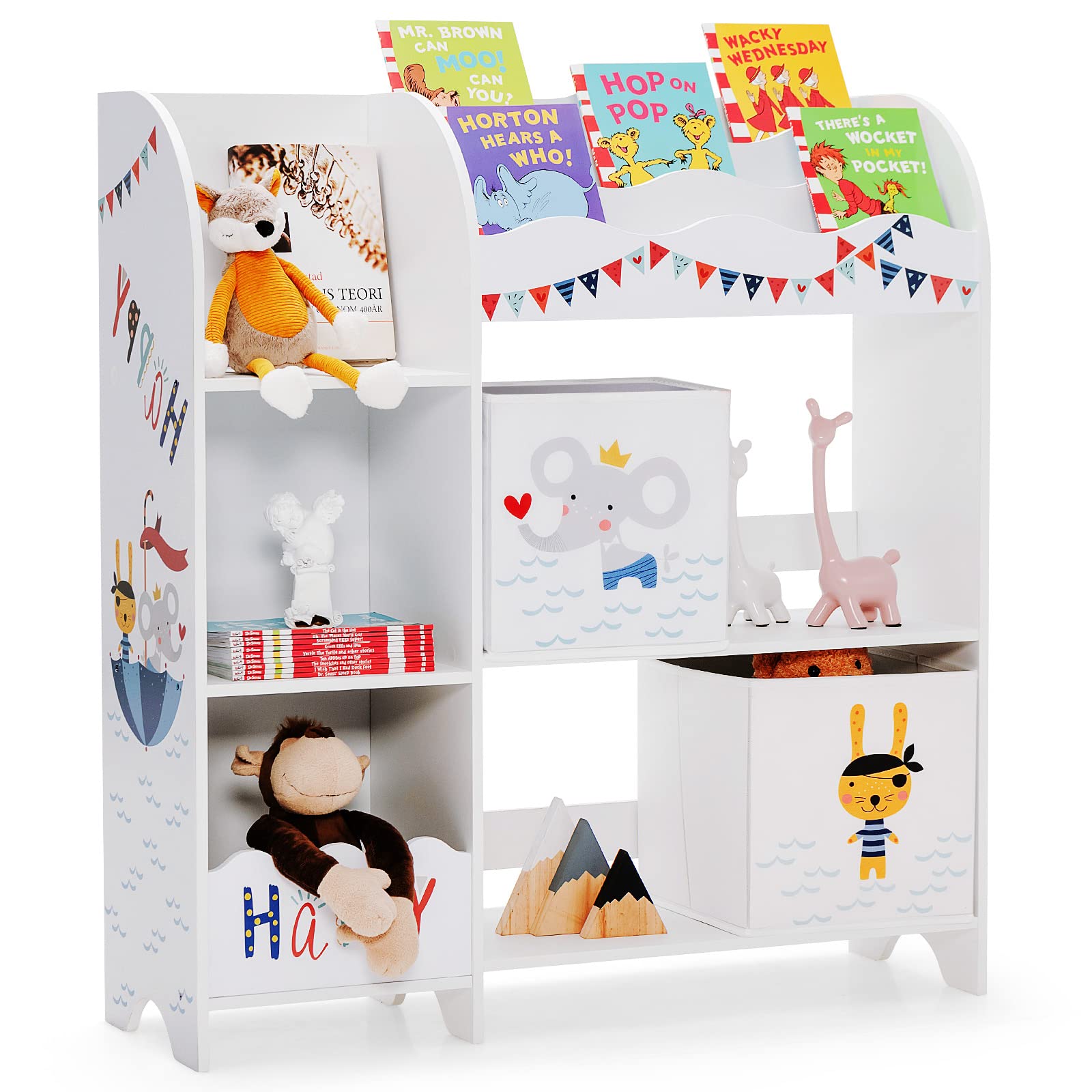 Costzon Toy and Book Organizer for Kids, Wooden Storage Display Cabinet Bookshelf