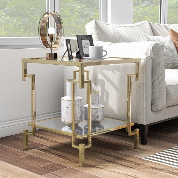 Furniture of America Yout Glam Champagne 20-in Glass Top End Table