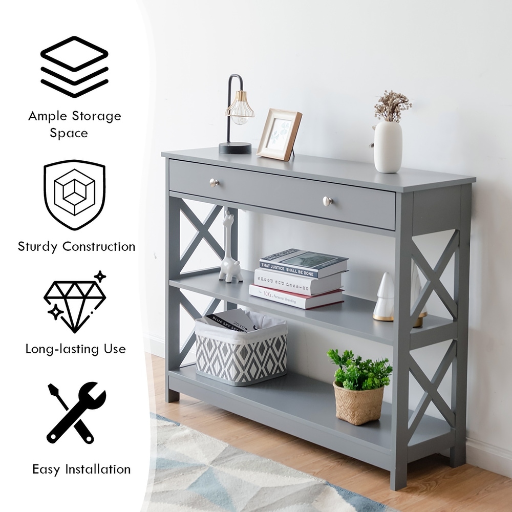 3 Tier Console Table X Design Entryway Table with Drawer