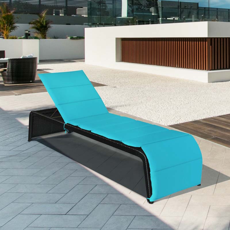 Wicker Outdoor Chaise Lounge Chair with Cushion, 5-Position Pool Lounge Chair Patio Beach Sun Lounger