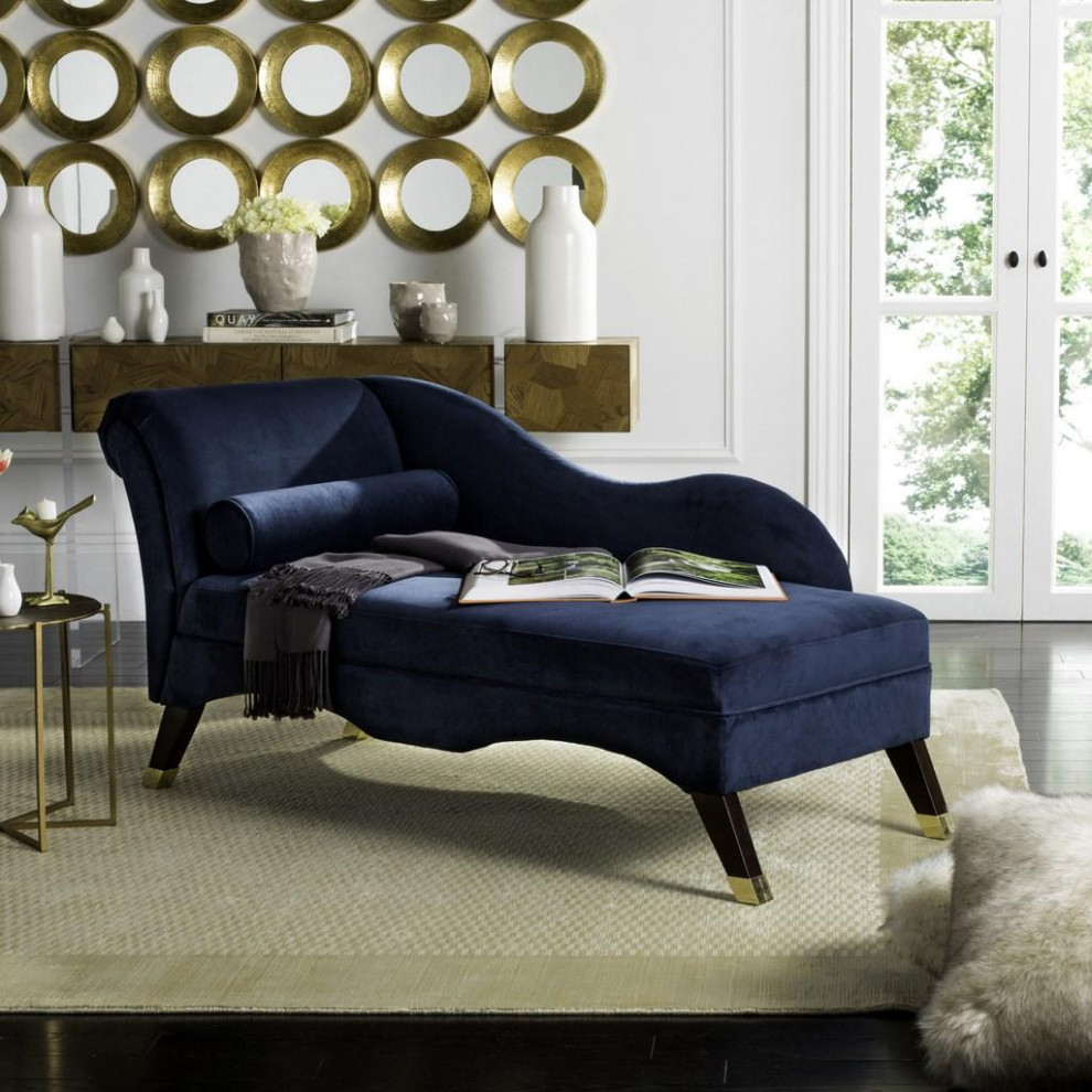 Karen Velvet Chaise W/ Pillow Navy   Transitional   Indoor Chaise Lounge Chairs   by Love Sofa  Houzz