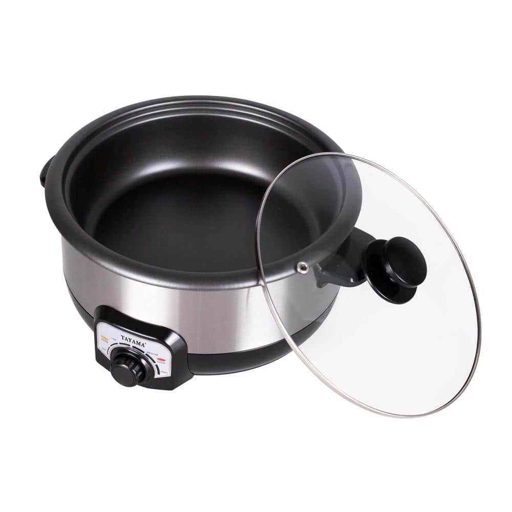 Tayama 3 qt. Black Stainless Steel Electric Non-Stick Hot Pot Multi-Cooker with Steamer and Glass Lid TMC-130SB