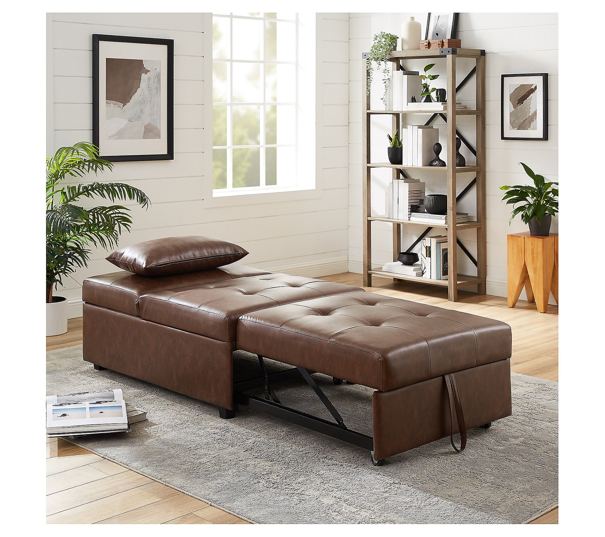 Linon Home Decor Clive 4 in 1Convertible Faux Leather Sofa Bed