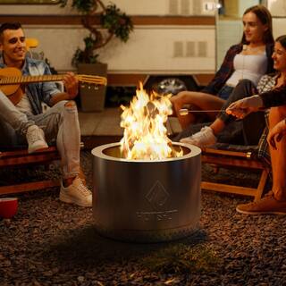 HotShot Explorer Portable Low Smoke 19.5 in. Round Wood-Burning Fire Pit in Stainless Steel with Carry Bag 52258