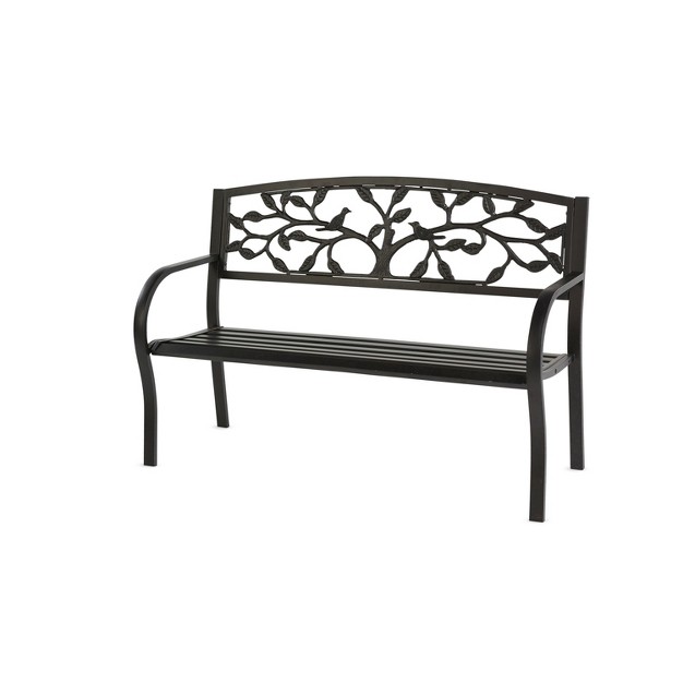 Evergreen Tree Of Life Metal Garden Bench Black