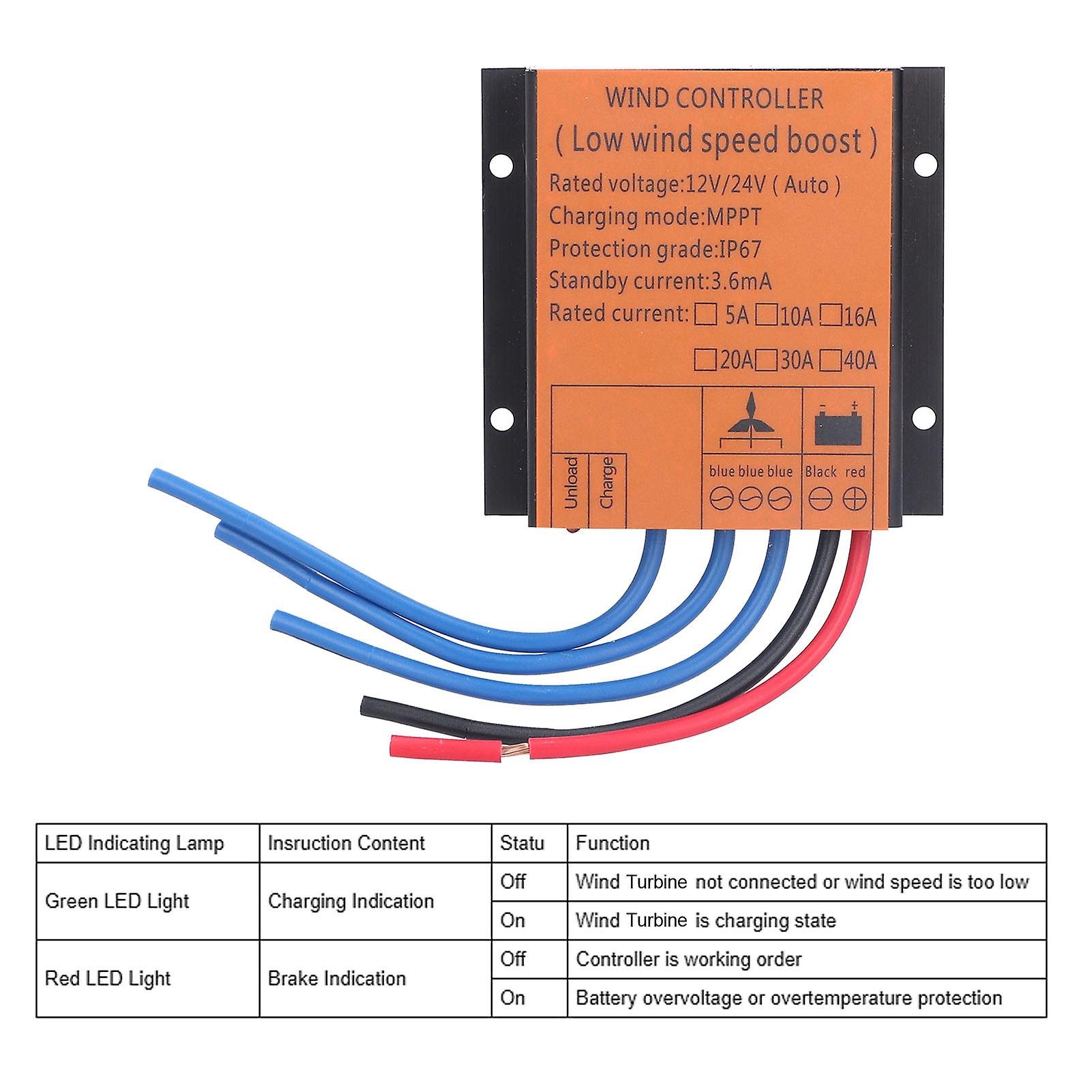 Wind Turbine Controller With Mppt Charge Regulator And Led Light[10a]