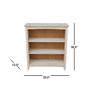 International Concepts 36 in. Unfinished Solid Wood 3-Shelf Standard Bookcase with Adjustable Shelves SH-3223A