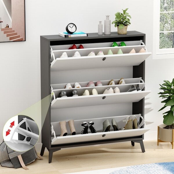 Timechee 35.4W 20-24 Pair Shoe Storage Cabinet BlackGrey Space Saving - - 35654684