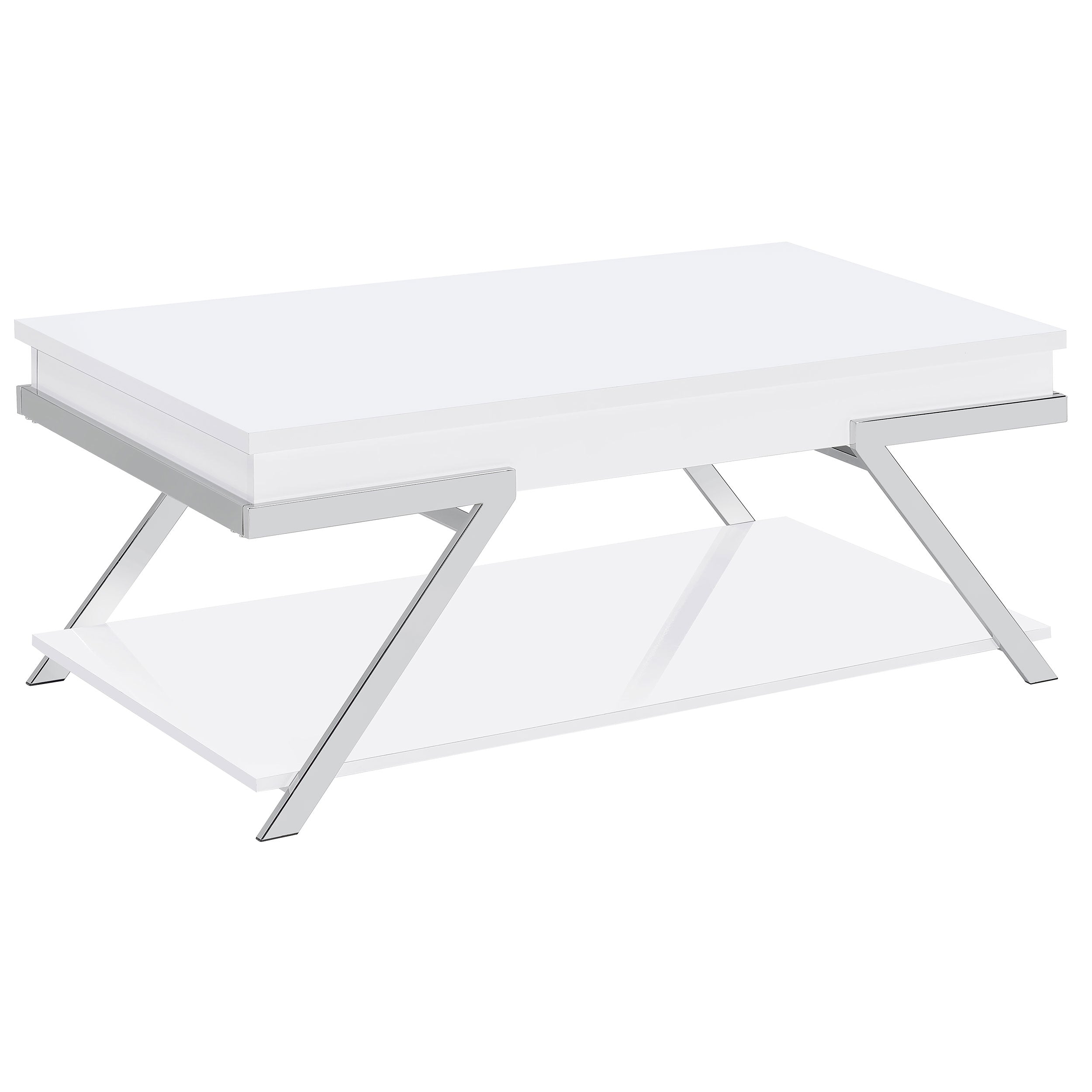 Marcia Wood Rectangular Lift Top Coffee Table White High Gloss And Chrome-708158