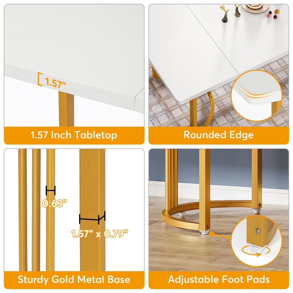 Modern Dining Table for 6 to 8  71 Inch White Kitchen Table with Gold Base  Rectangular Dinner Table for Dining Room