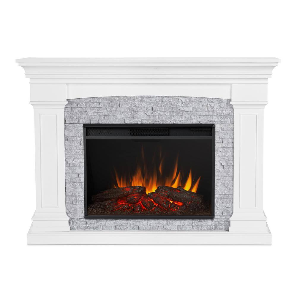 Real Flame Deland Grand 63 in. Freestanding Wooden Electric Fireplace in White 8290E-W