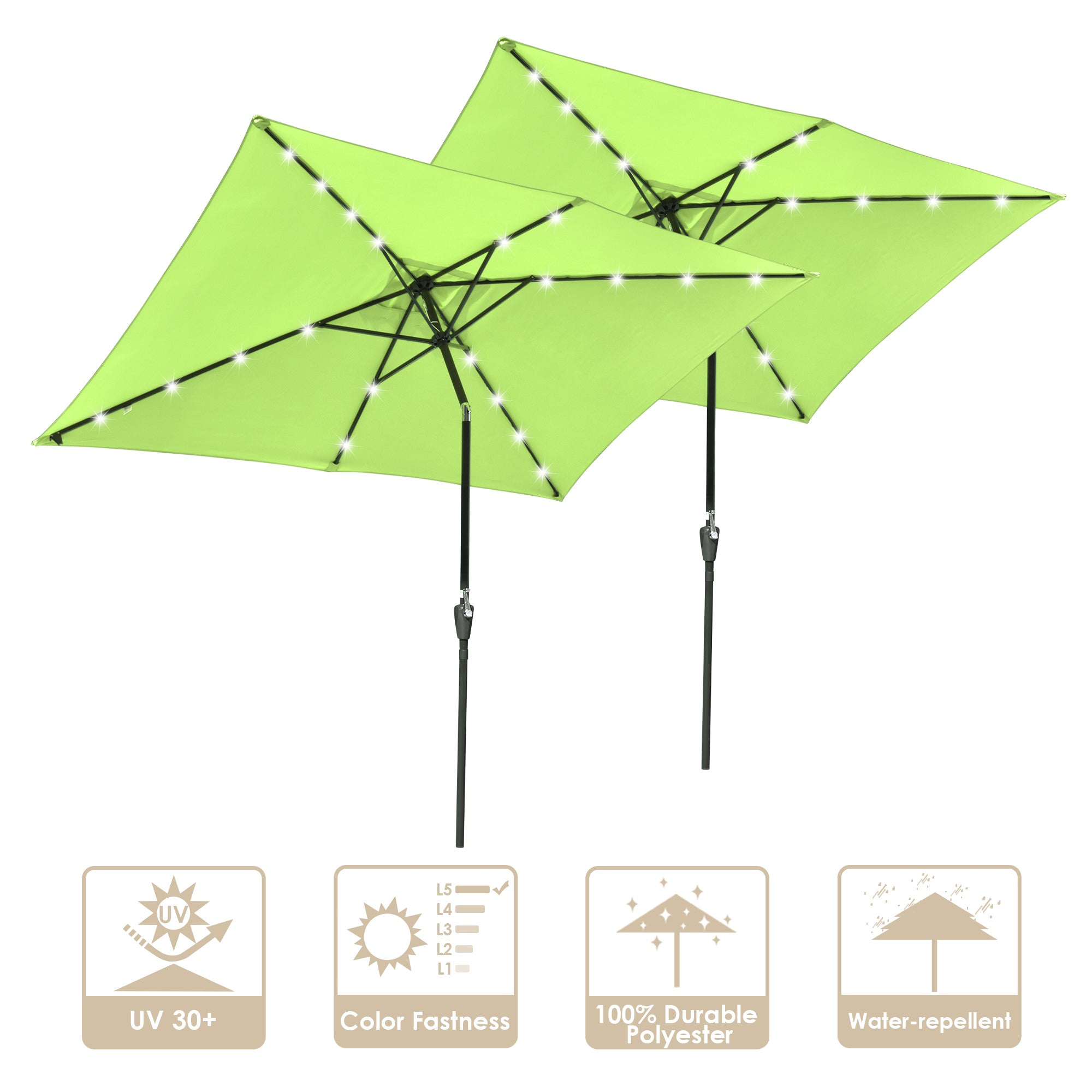 LAGarden 10x6.5ft Outdoor Rectangle Solar Powered LED Patio Umbrella with Crank Tilt for Garden Table Market(Pack of 2)