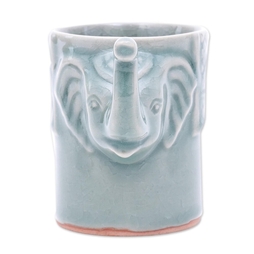 Novica Handmade Elephant Essence In Spruce Celadon Ceramic Mug