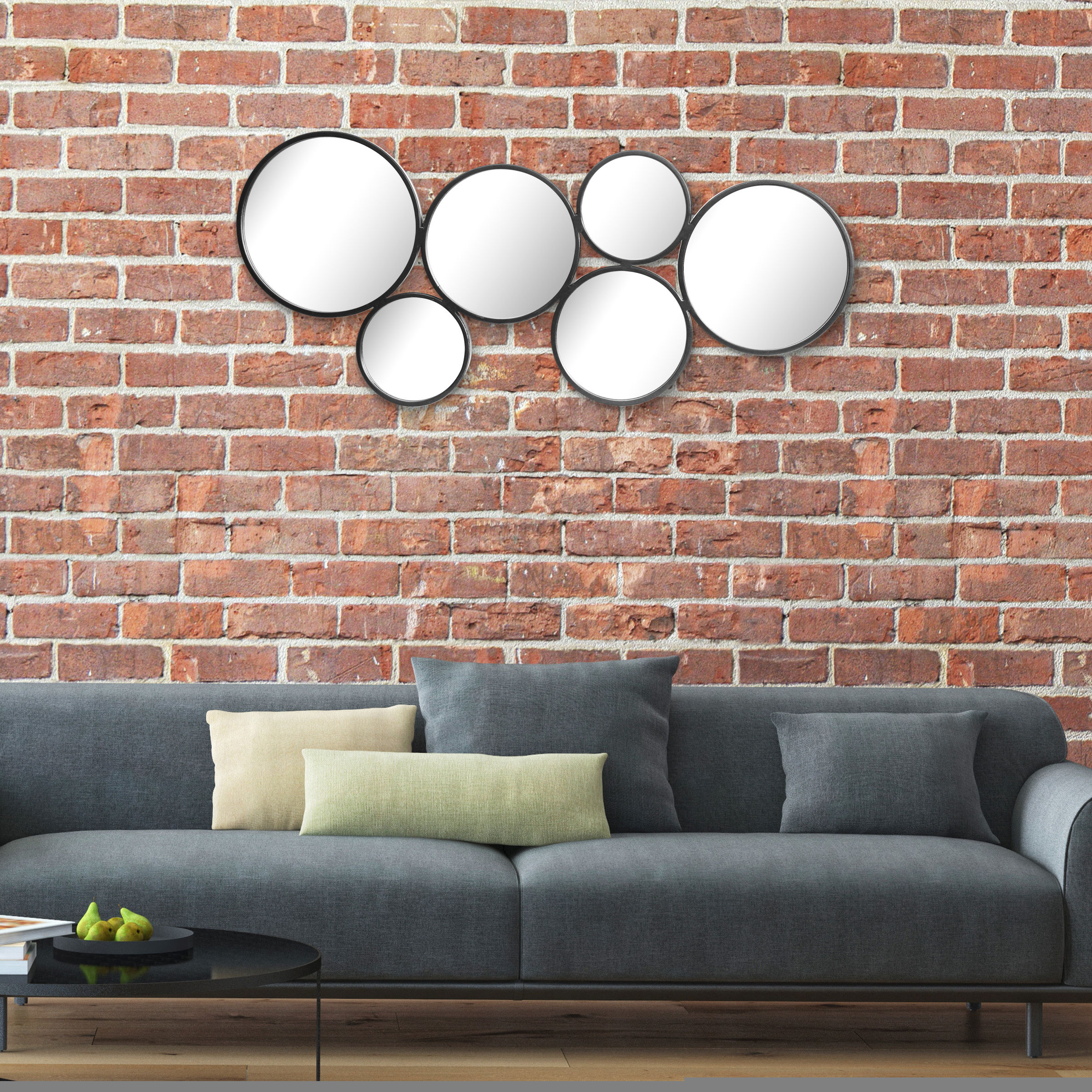 Stonebriar Decorative Black Metal Multi Circle Mirror for Wall