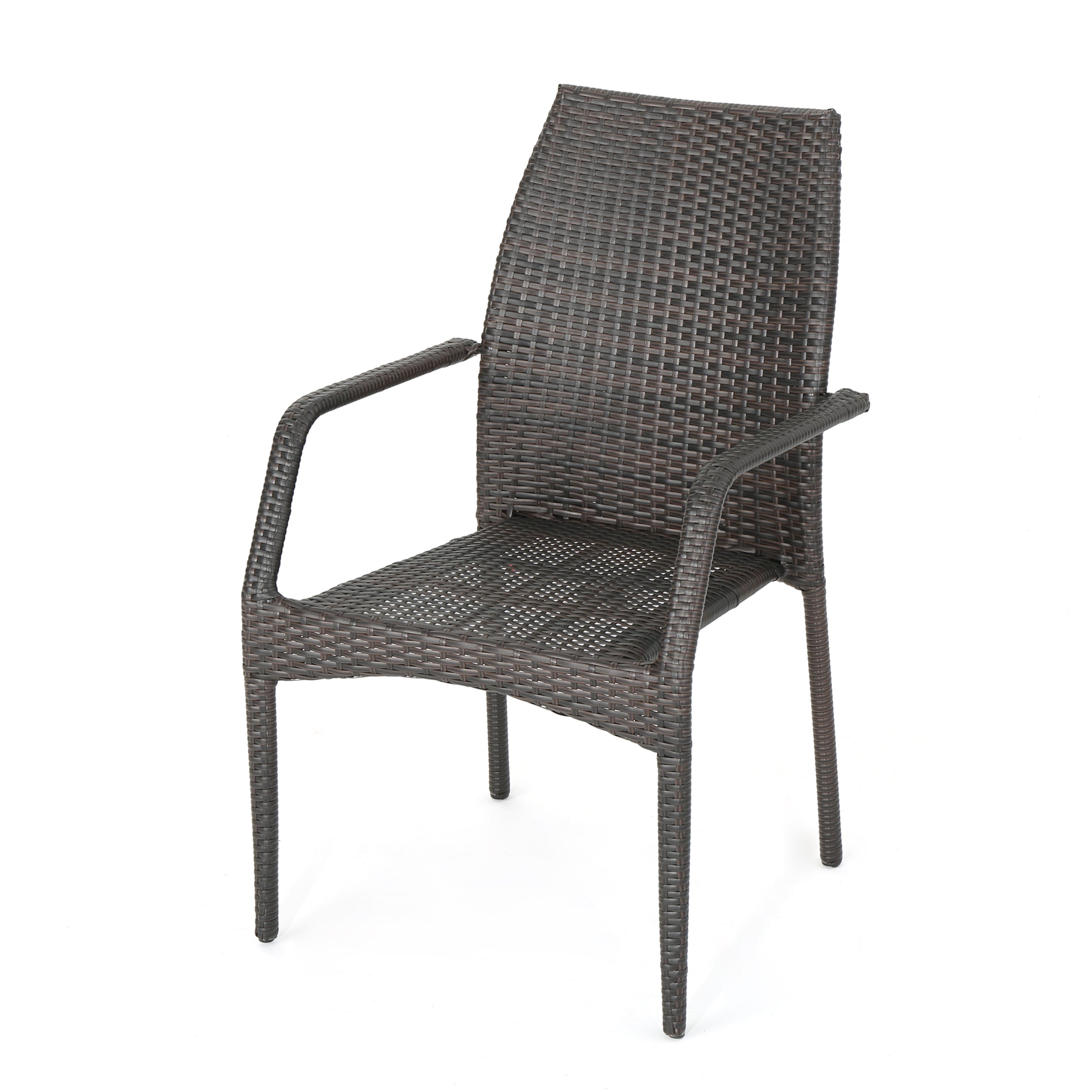 Landing Outdoor 3 Piece Multi-Brown Wicker Chat Set with Stacking Chairs