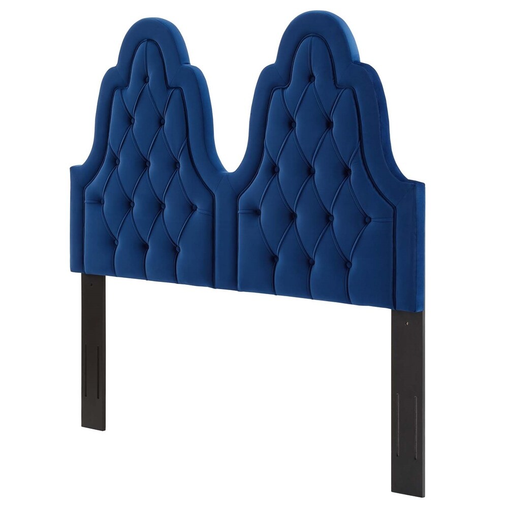 Janesville Twin Arched Button Tufted Blue Velvet Upholstered Twin Size Headboard