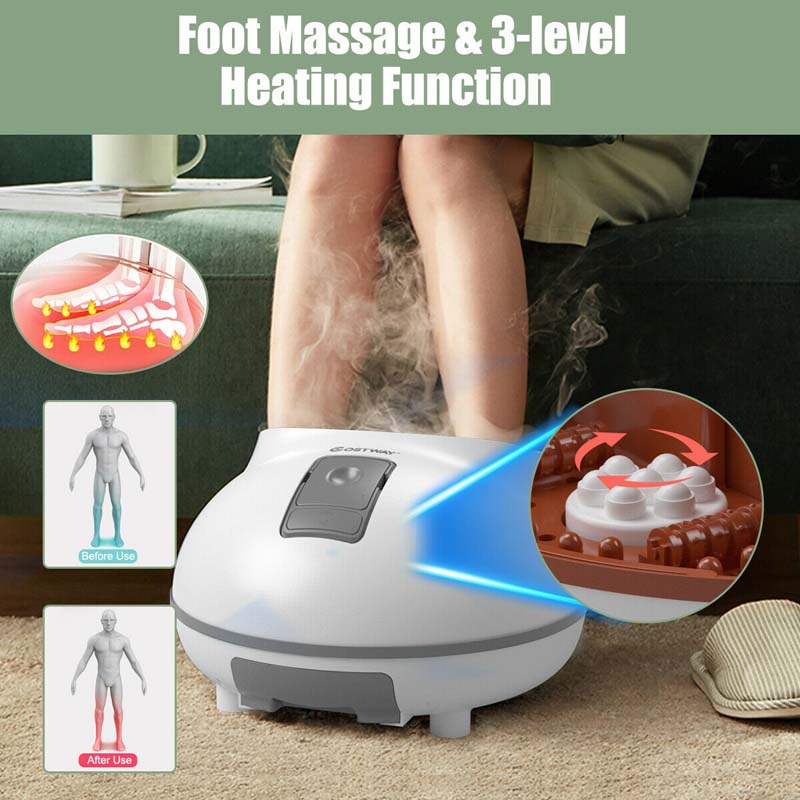 Steam Foot Spa Bath Massager, Foot Sauna Massage Machine with 3 Heat Levels, Pedicure Massage Rollers, Timing Function