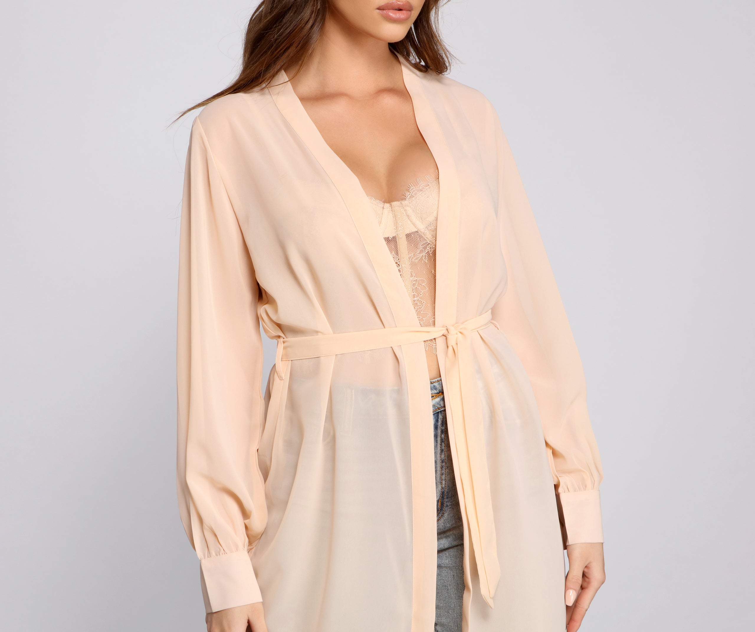 Sheer Appeal Chiffon Belted Trench