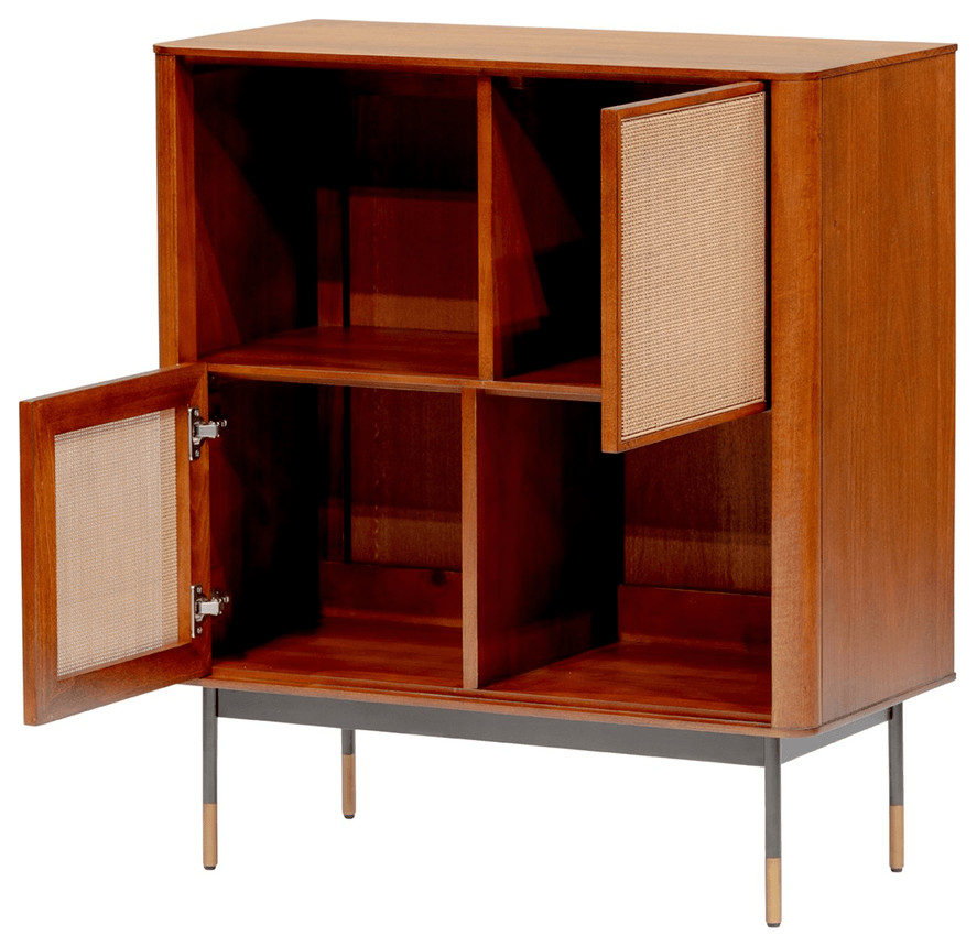 Maple Brown Wood and Wicker Accent Cabinet   Midcentury   Accent Chests And Cabinets   by HomeRoots  Houzz