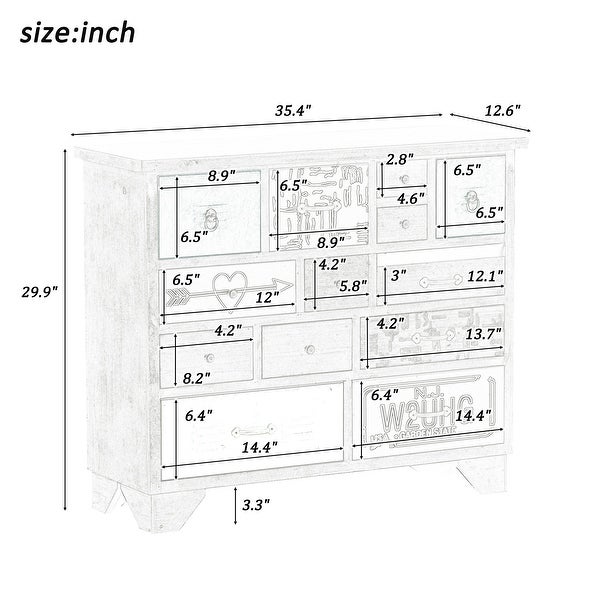 Modern Wooden Storage Cabinet with 13 Drawers and Colorful Pattern