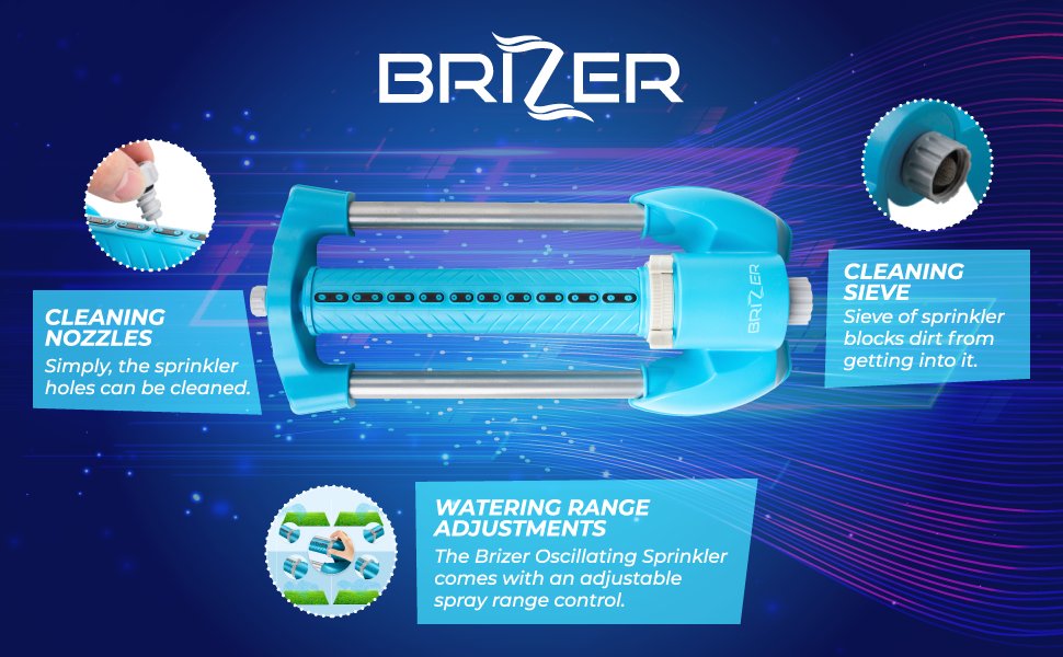 Brizer Oscillating Sprinkler Ranges up to 3，000 Sq. Ft. with Hose Adapter R2155 lawn sprinklers garden hose sprinklers