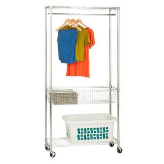 Honey-Can-Do Rolling Laundry Clothes Rack with Shelves Chrome SHF-04272