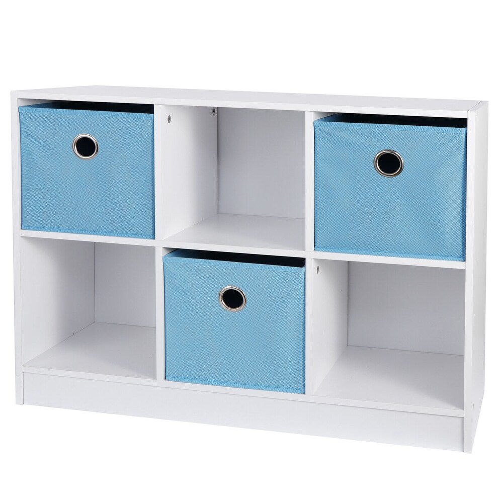 6 Cube Storage Organizer Bookshelf Bookcase Cabinet W/3 Fabric Bins