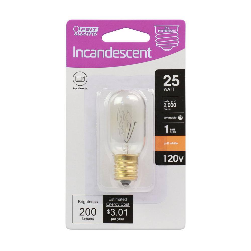 Feit Electric 25-Watt T8 Dimmable E17 Base Incandescent Appliance Light Bulb Soft White 2700K BP25T8NHDRP