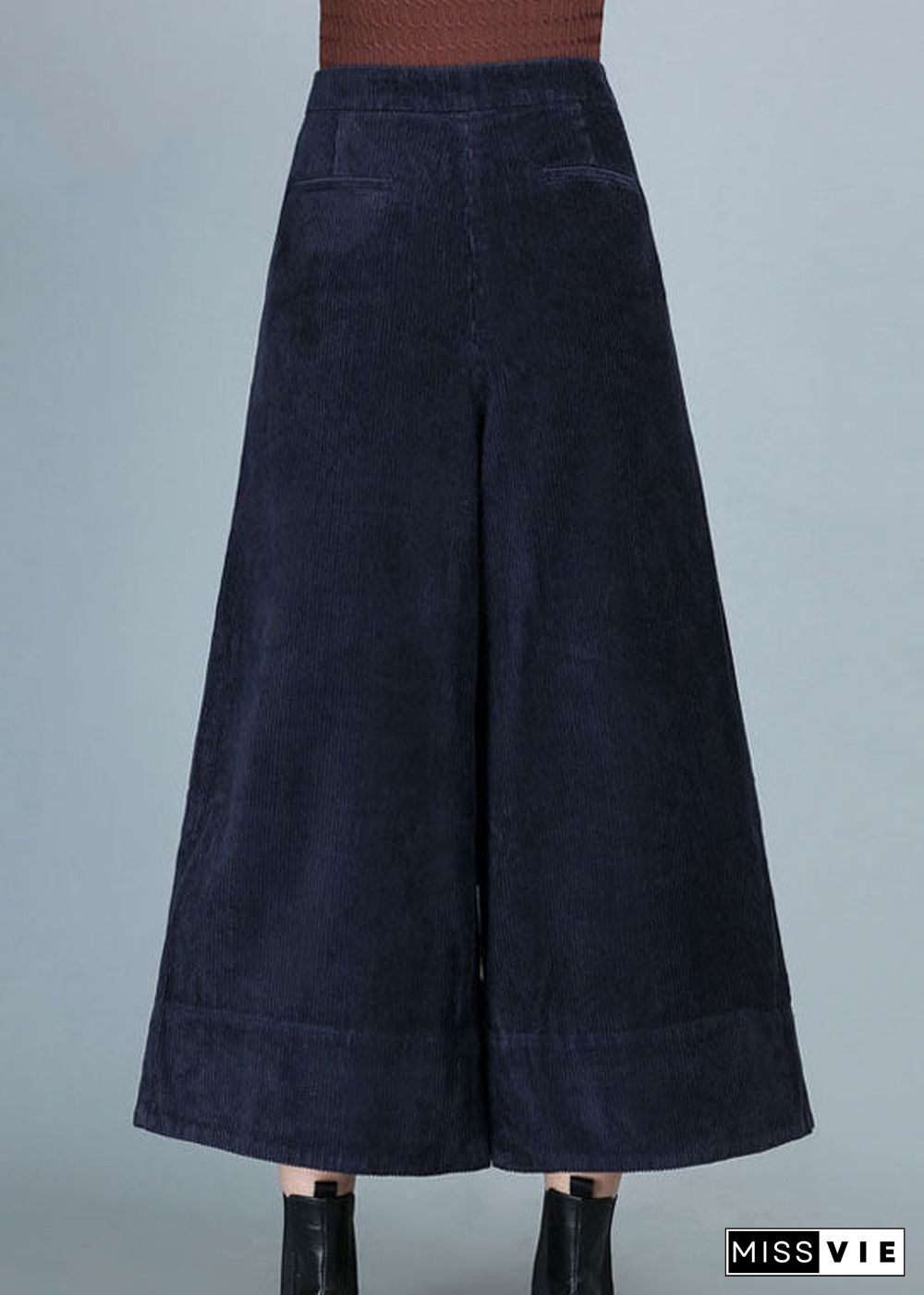 Chic Blue Pockets Button Straight Fall Pants