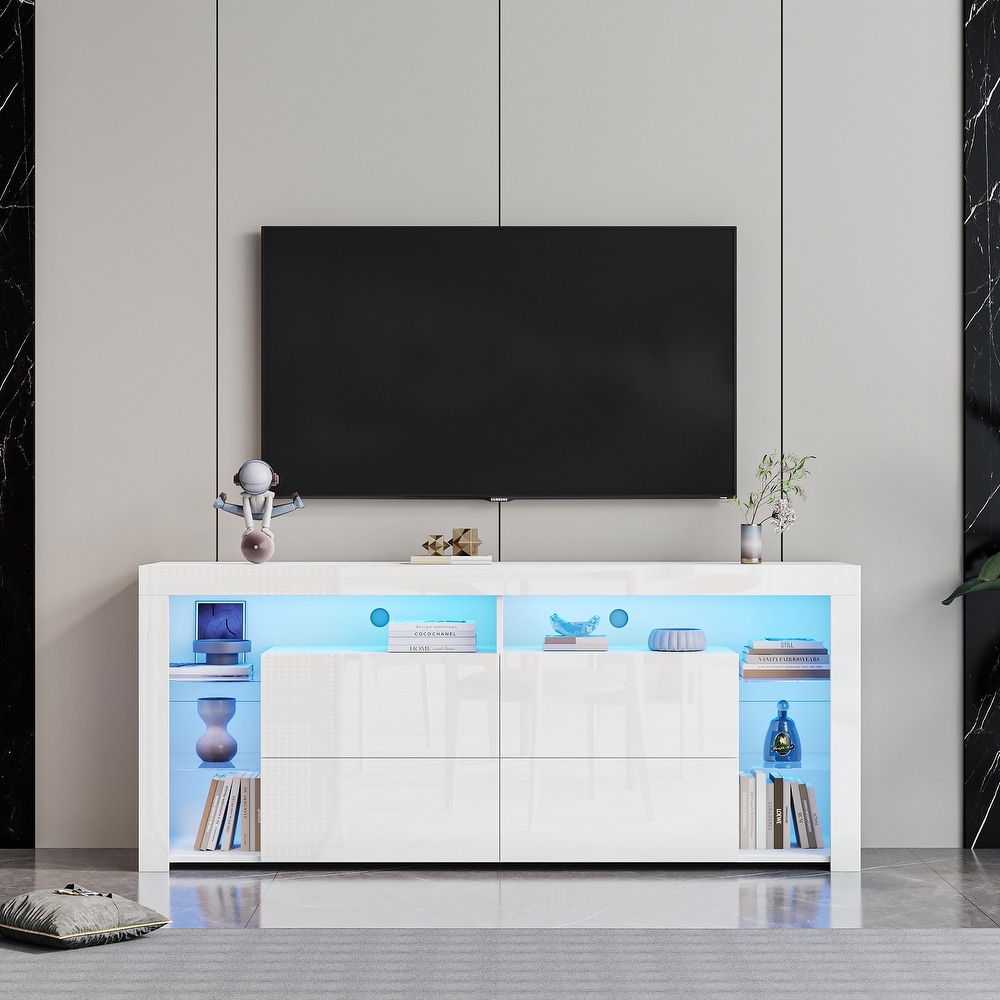 LED TV Stand with Storage Cabinets and Adjustable Lights