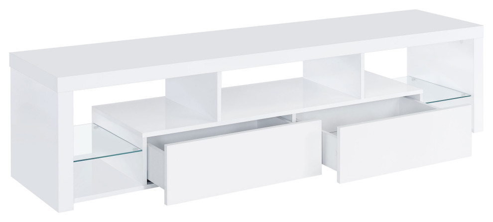 Jude 2 drawer 71 quotTV Stand With Shelving White High Gloss   Modern   Entertainment Centers And Tv Stands   by Modon  Houzz