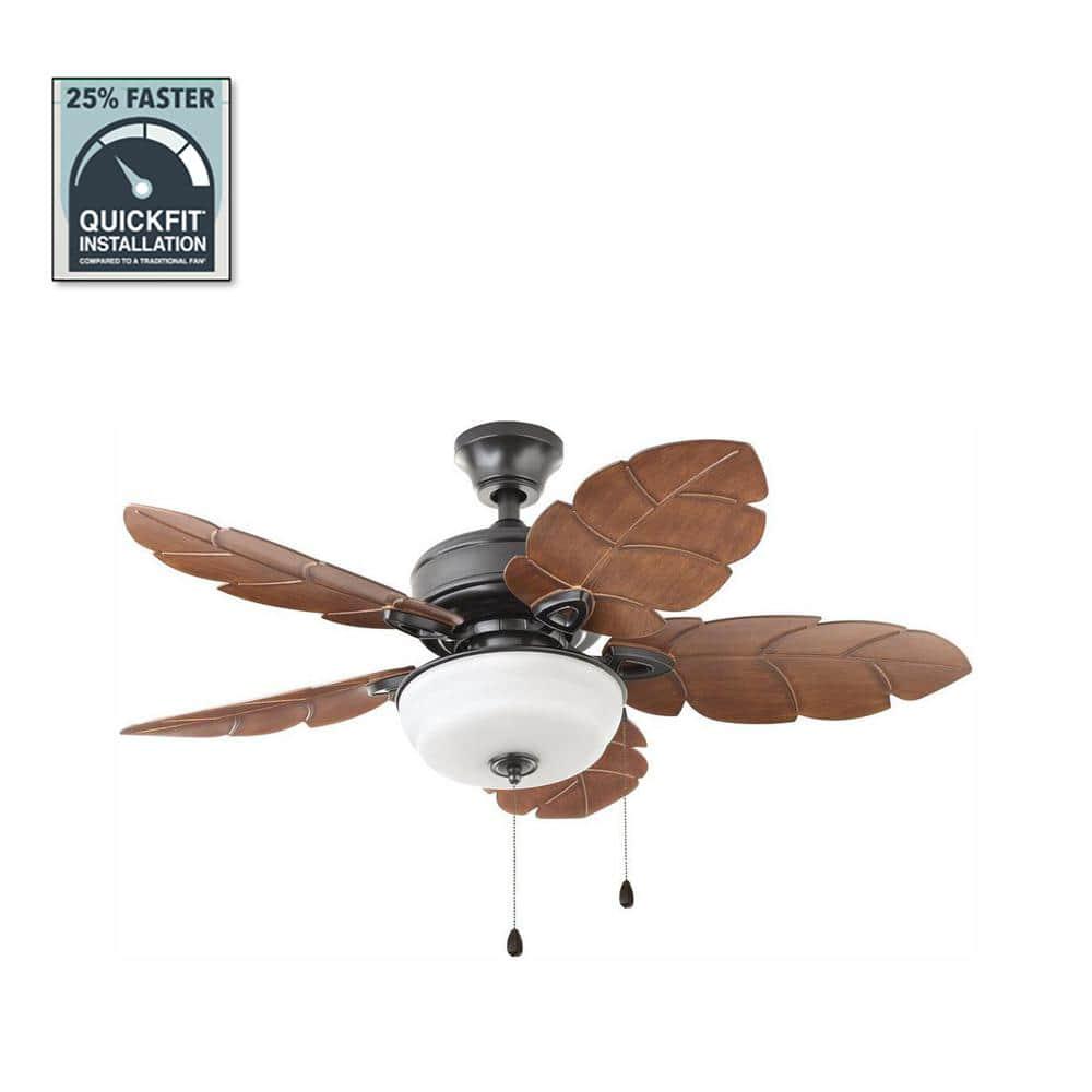 Home Decorators Collection Palm Cove 44 in IndoorOutdoor LED Natural Iron Ceiling Fan with Light Kit Downrod and Reversible Motor