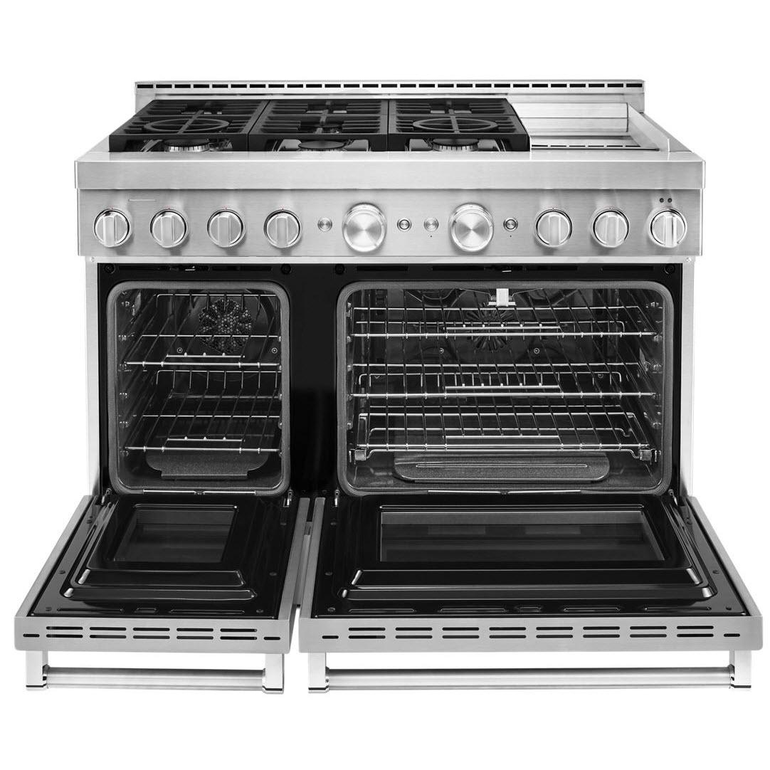 KitchenAid 48-inch Freestanding Gas Range with Even-Heat? True Convection KFGC558JSS