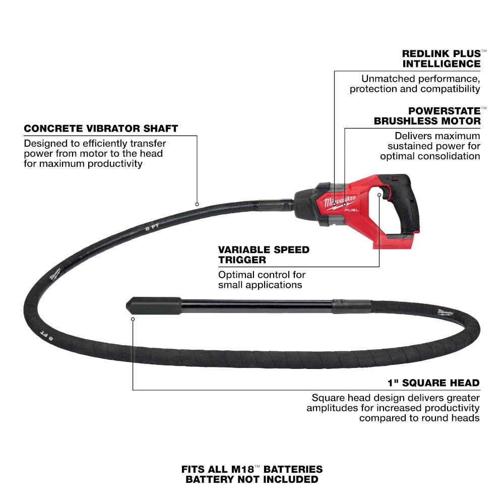 Milwaukee M18 FUEL 8' Concrete Pencil Vibrator Bare Tool 2911-20 from Milwaukee