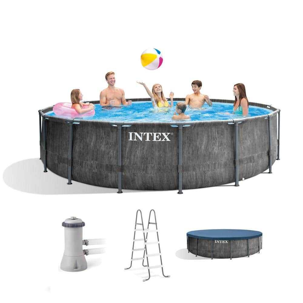 INTEX 15 ft. Round 48 in. Deep Prism Steel Frame Pool Set with Cover, Ladder, & Pump 26741EH