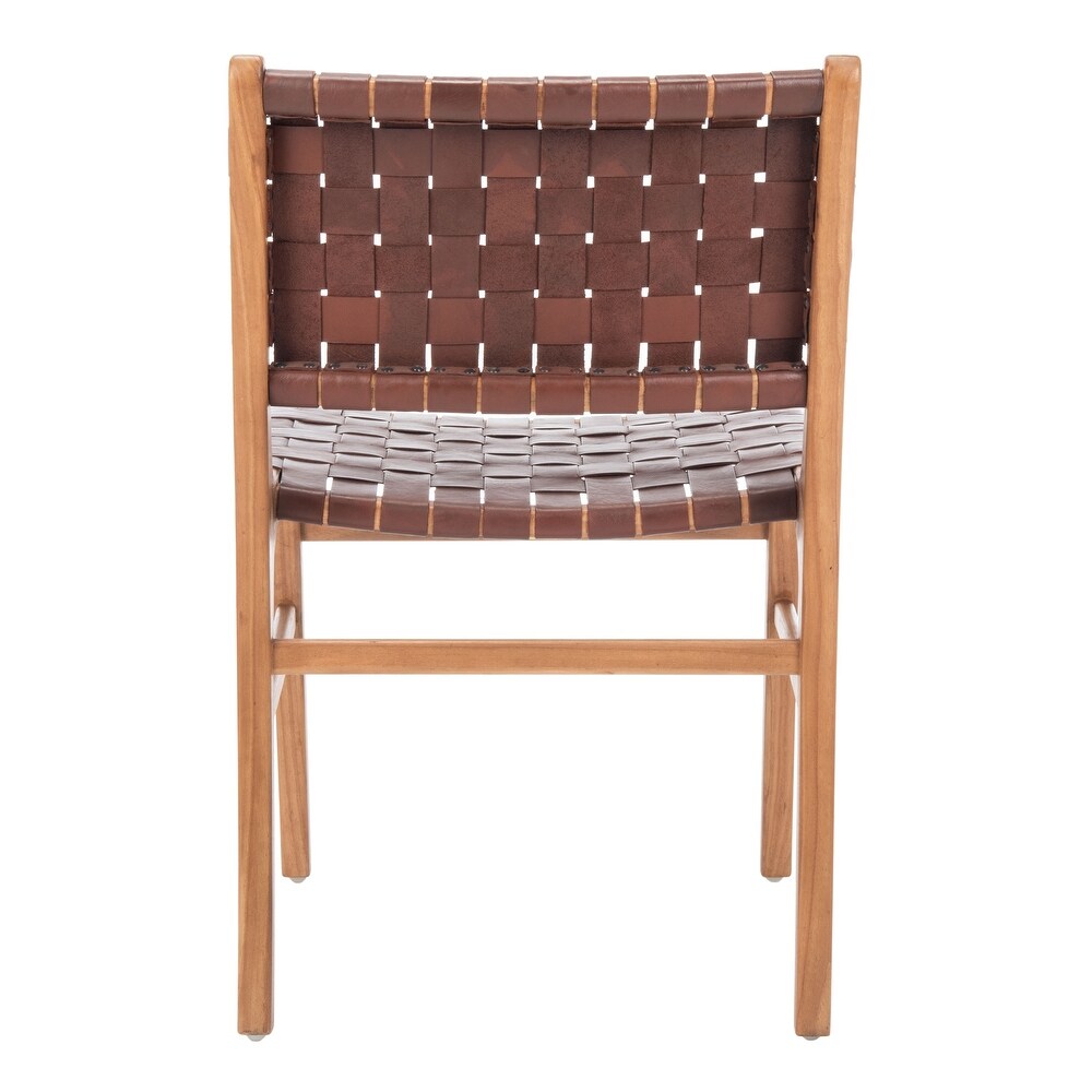 SAFAVIEH Taika Woven Leather Dining Chair   Cognac / Natural