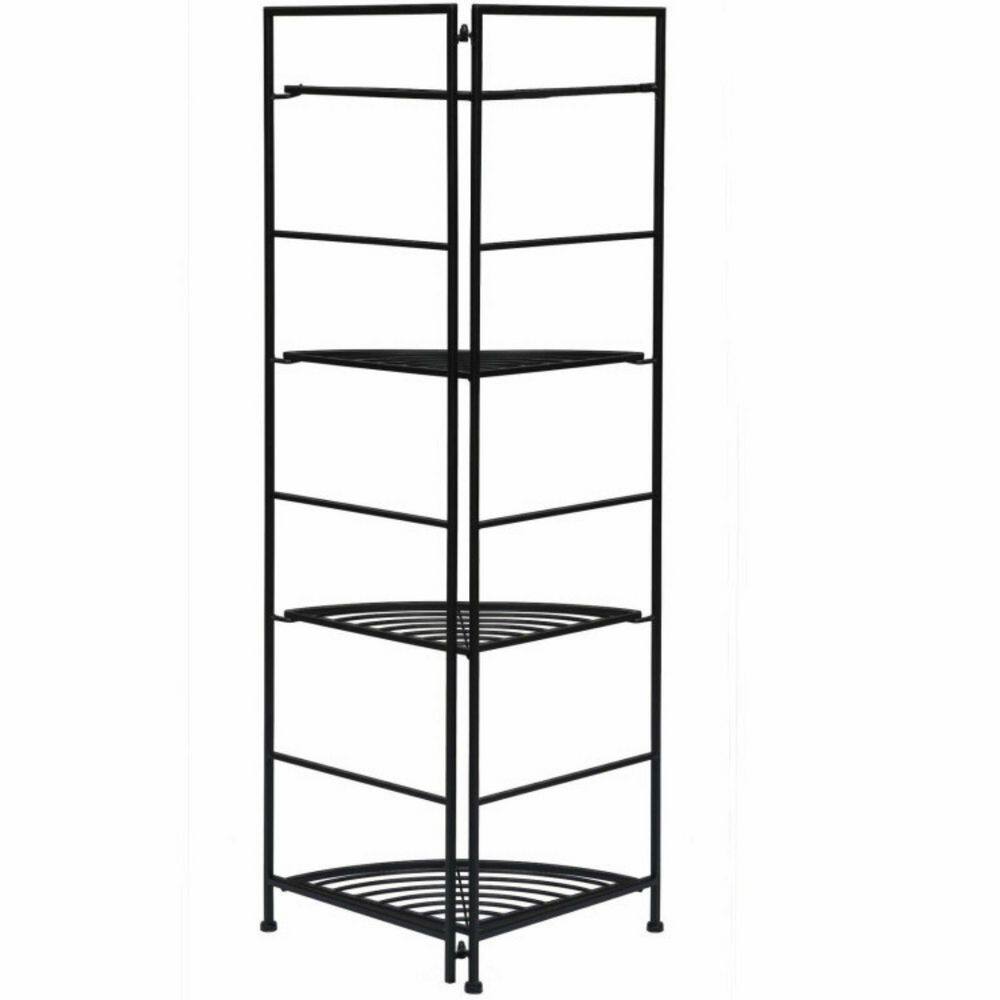 Alpulon Indoor/Outdoor Folding Black Metal Shelf Plant Stand Storage Open Shelf Corner Display Rack (4-Tier) ZMWV538